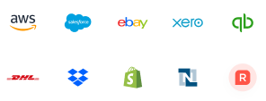 AWS, Salesforce, eBay, Xero, QuickBooks, DHL, Dropbox, Shopify, NetSuite, Rex